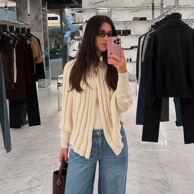 Women's Turtleneck Cape-Type Loose Knitted Blouse 2026 New Autumn Winter, Long-Sleeved Woolen Top