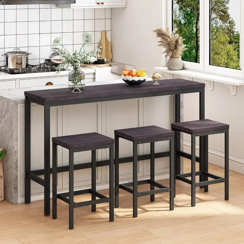 Conjunto de mesa de jantar de 4 peças, economia de espaço para casa, mesa de bar longa de 60 "com 3 bancos, conjunto de móveis modernos para sala de jantar