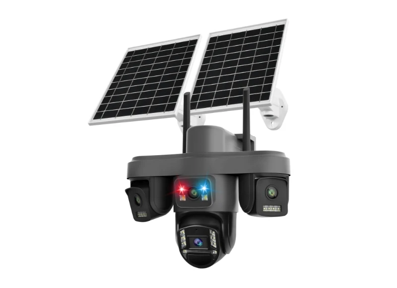 Solar Low Power 8MP CMOS Security Camera AOV+355 PTZ IP66 Waterproof Blind-Spot-Free Clear Night Vision Memory Card Cloud