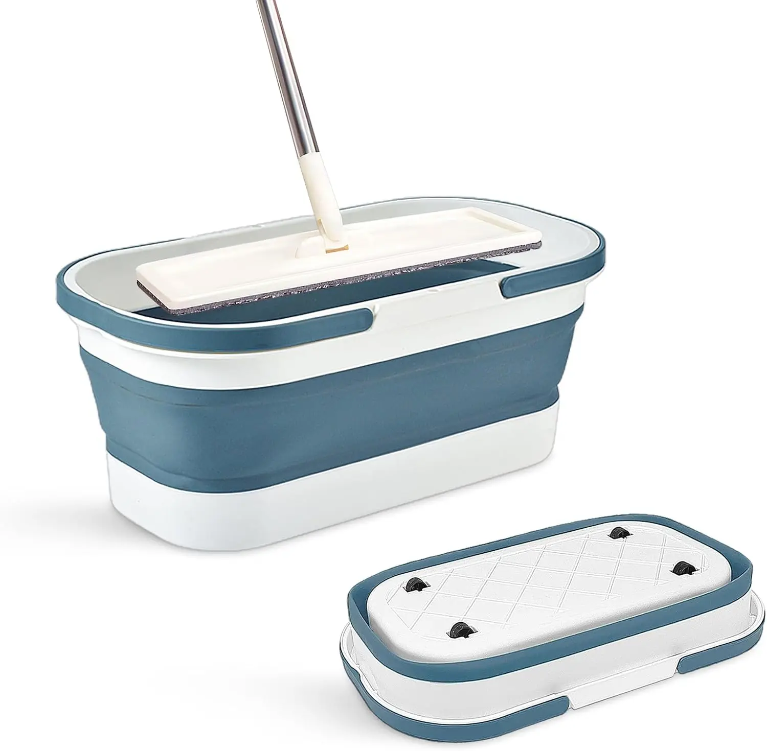 

Collapsible Plastic Bucket with Wheels 12L for House Cleaning, Camping, RV - Multi-Purpose Rectangular Handy Basket