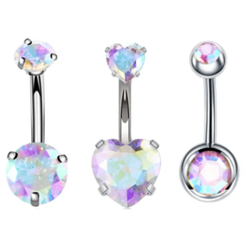 3PCS Pink Crystal Belly Button Rings Set
