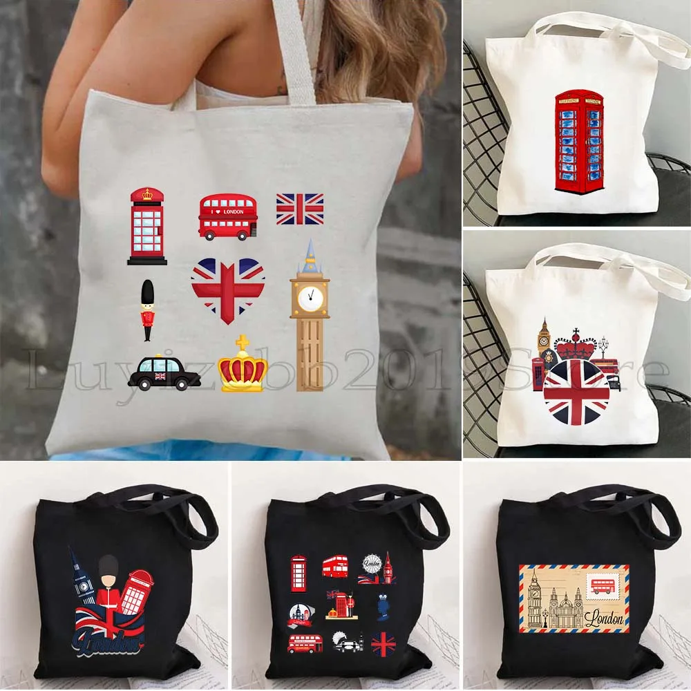 

Cute London UK Paris Italy France Travel Pack BRITISH ROYAL COAT OF ARMS Big Ben Canvas Shoulder Tote Bag Shopper Cotton Handbag