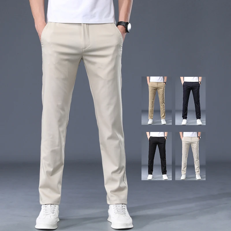 

Summer Thin Men's Work Wear Khaki Casual Pants Business Fashion High Stretch Trousers High Quality Soft Pants Male Brand