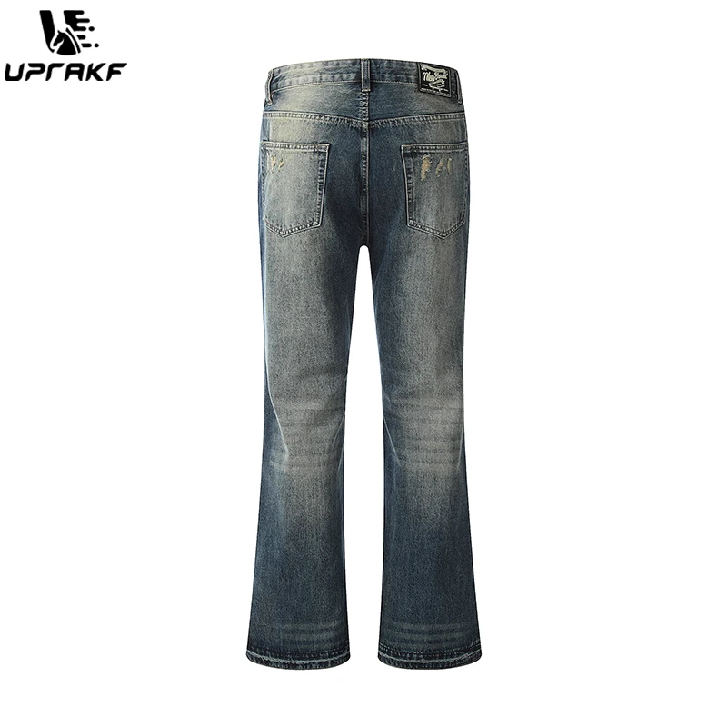 UPRAKF Flared Faded Blue Jeans Streetwear Basic Pants High Street Autumn Casual Pocket Denim Fashion Summer