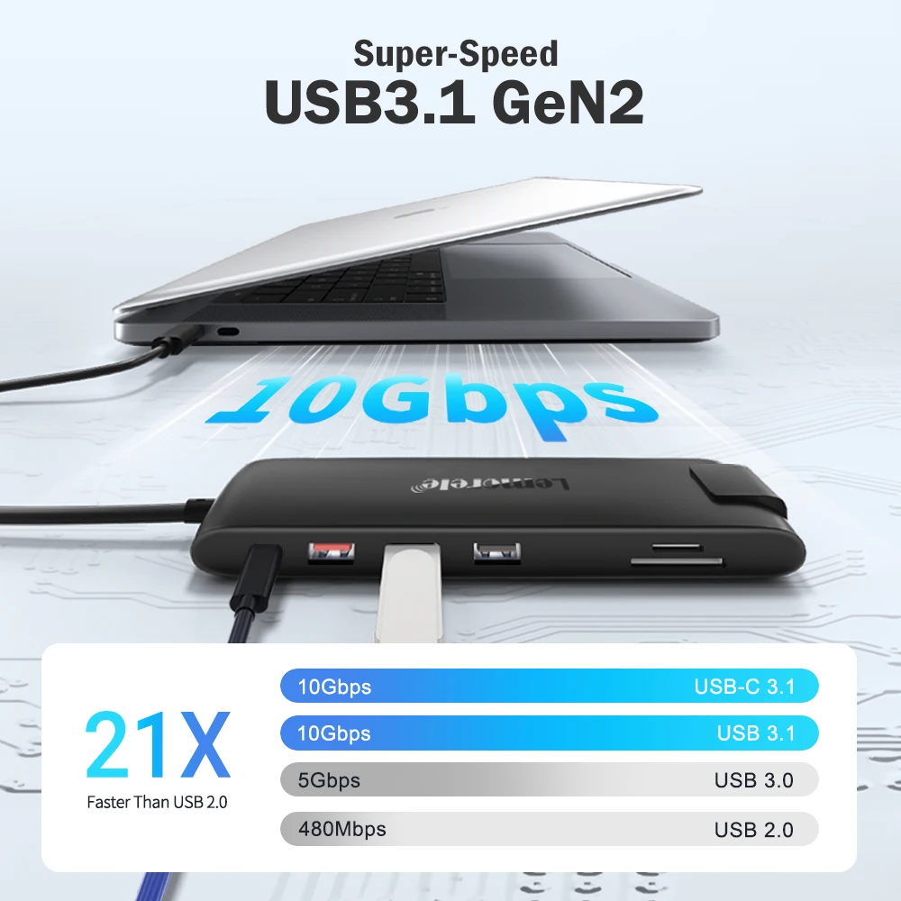 Lemorele TC96 USB Hub 3.0 محطة إرساء Type-C إلى 4K HDMI RJ45 PD 100W 3.5mm SD & TF USB 3.1 لأجهزة الكمبيوتر المحمول windows MacOS lenovo #5