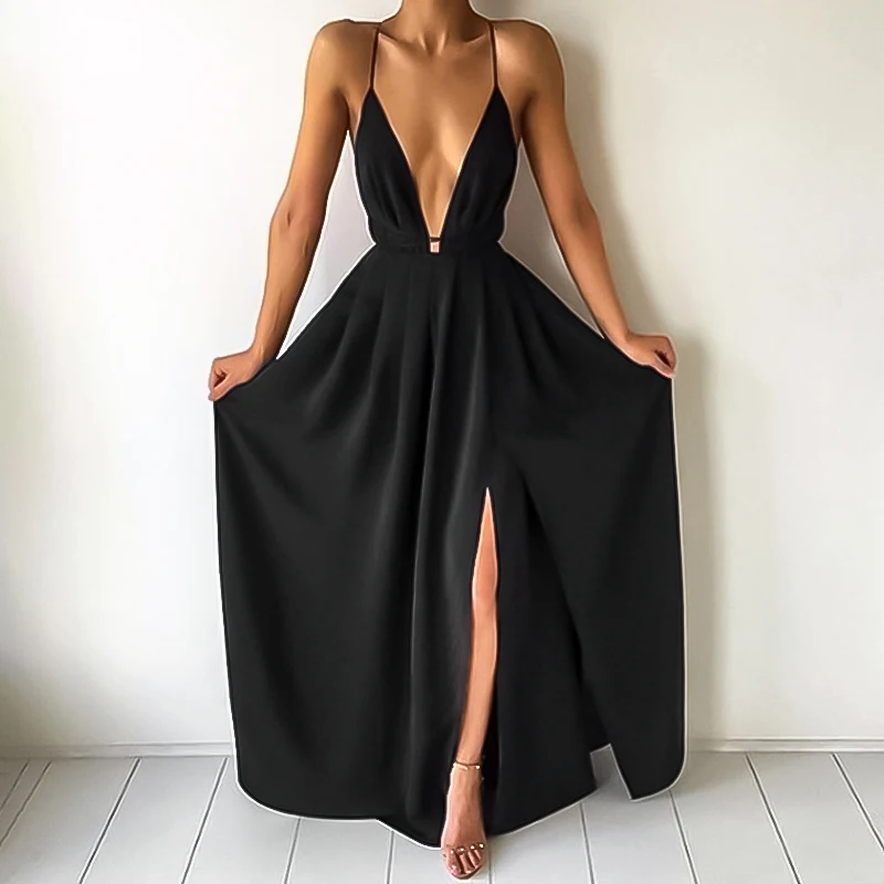 Nieuwe Sexy Vrouwen Boho Mouwloze Zonnejurk Rugloze Lange Jurk Bruidsmeisje Formele Partij Bandage Split Strand Maxi Jurk