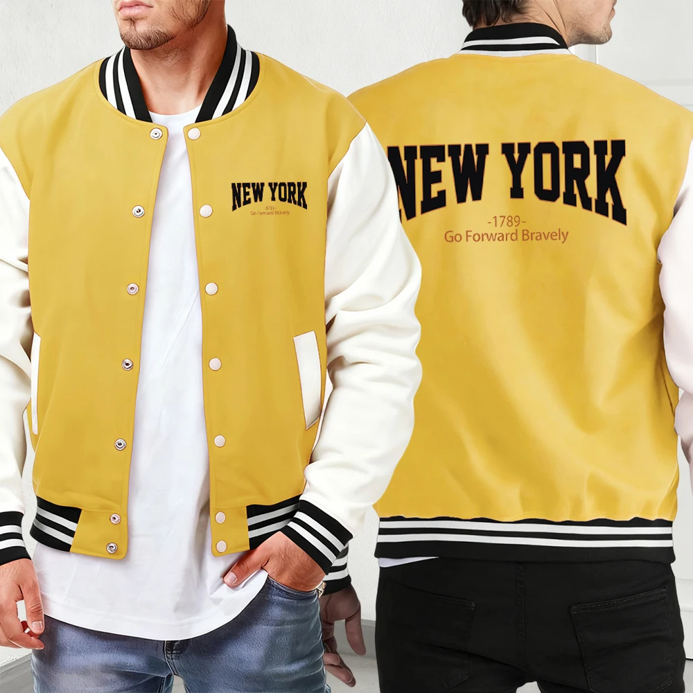نيويورك الذهاب إلى الأمام شجاع طباعة الشارع الشهير الرجال الخريف الشتاء مريح سترة خمر الأساسية الرجالية لينة زي بيسبول غير رسمي #3