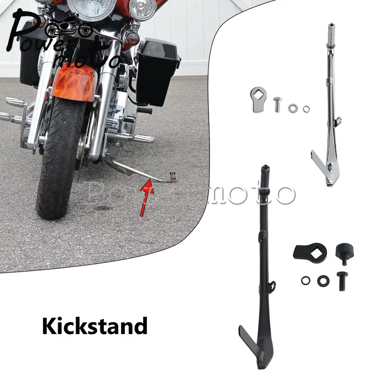 

Motorcycle Accessories Side Stand Kickstand 20 Cr-Mo Steel Black Chrome High Strength For Harley Touring FLHX FLHR 2007-2024