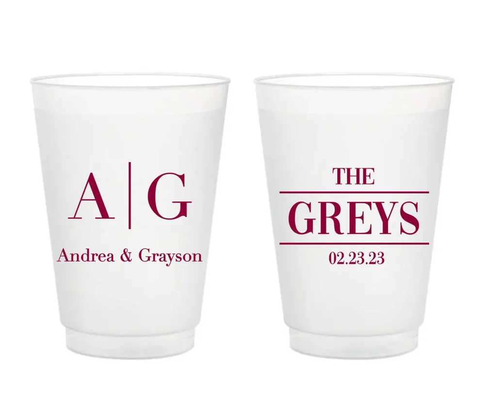 10PCS Custom Frosted Wedding Cups, 5oz, 8oz, 9oz, 10oz, 12oz, 14oz, 16oz, 20oz, 24oz / Personalized Cups, Party Cups, Party Deco