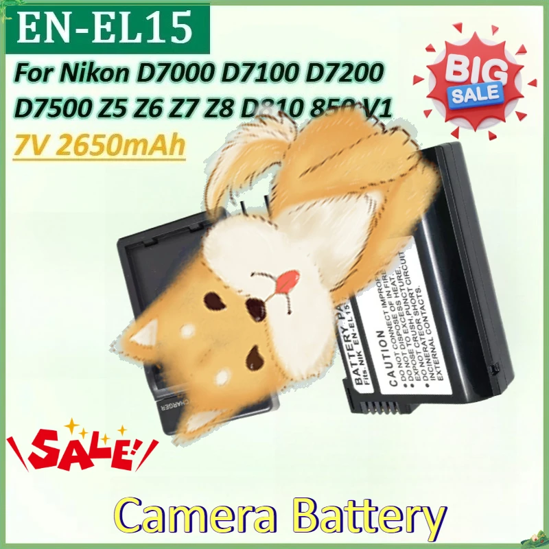 EN-EL15 7V 2650mAh Latest Decoded Camera Battery for Nikon D7200 D7500 D7000 D7100 Z5 Z7 Z8 Z6 II 2Z6III ZF MB-D11 MB-D12 D810