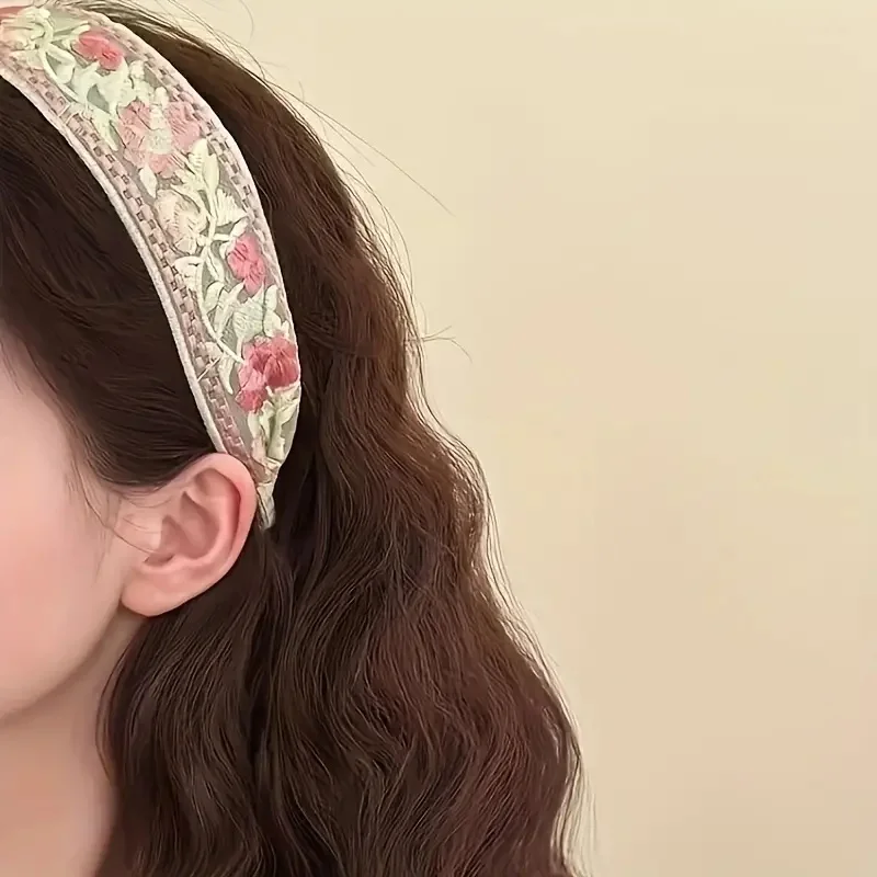 3 Stück böhmische bestickte Blumen-Stirnbänder, breites Band, Haar-Accessoires, lebendige mehrfarbige Blumen, hochwertiger Stoff für Frauen – Detail 3