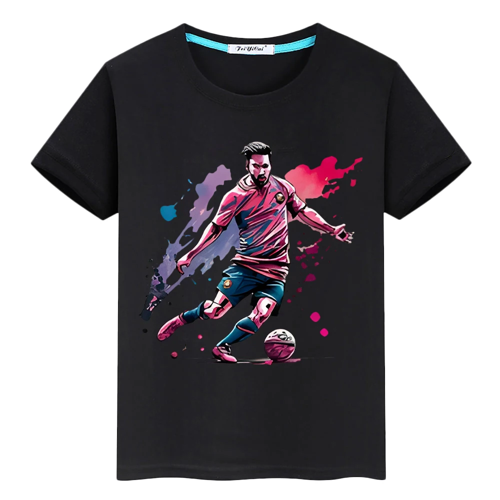 

Football messi avatar print 100%Cotton T-shirt Cartoon Short Kawaii boy anime Tees Casual Tops y2k one piece kids clothes girls