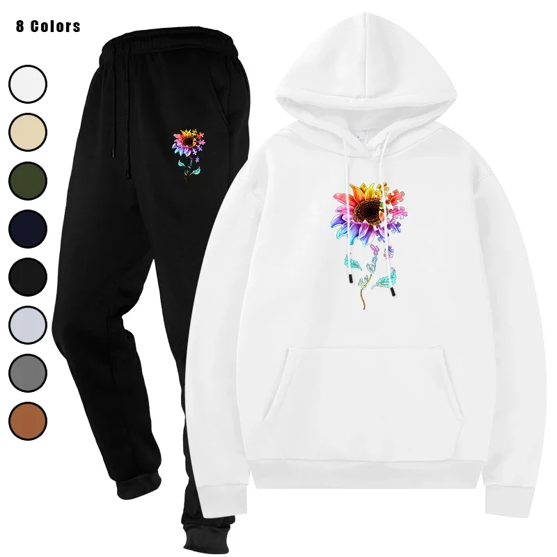 

Men Tracksuit 2 Pieces Sets Male Hoodies Autumn Sportwear Drawstring Pants Hooded Running Sportswear