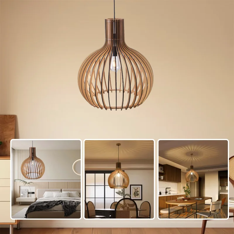 

E27 indoor pendant lamp with adjustable light and heigh, wooden Chandelier for interior decoration