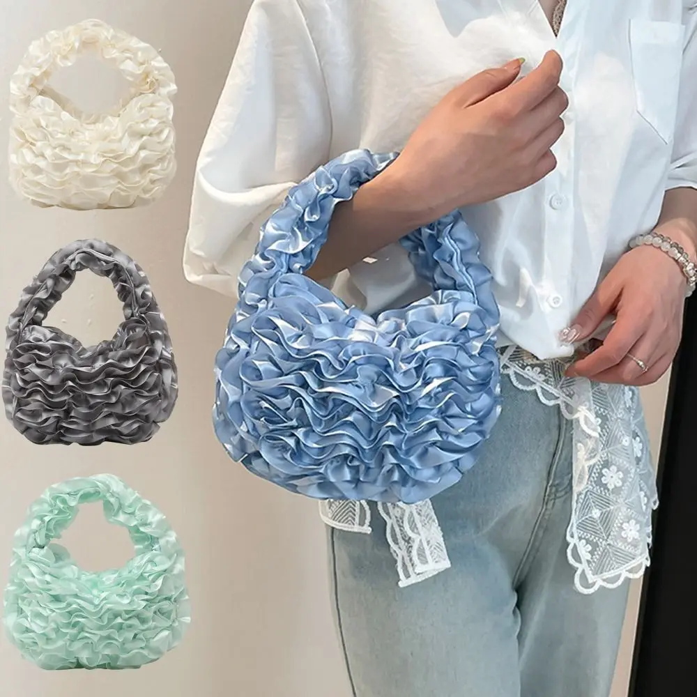 أزياء حلوة الحلو بتلات الورد حقيبة يد أنيقة لينة ضوء الدانتيل مطوي حقيبة أعلى مقبض Ruched سحابة الزهور حمل الحقائب التسوق