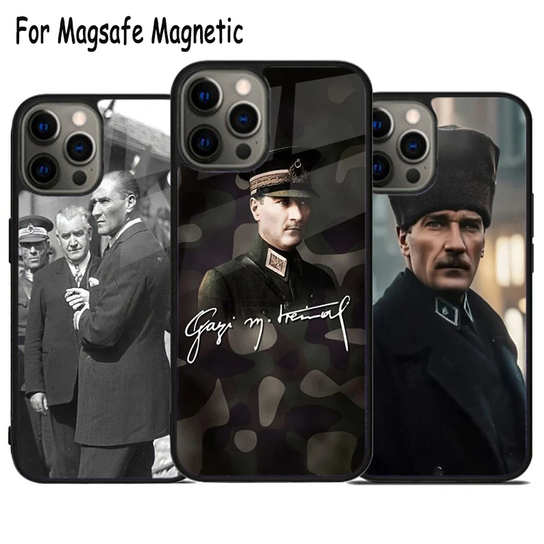 Mustafa Kemal Ataturk Wireless Charge Magsafe Phone Case For iPhone 15 16 14 13 11 12 Pro Max Plus Magnetic Bumper Cover