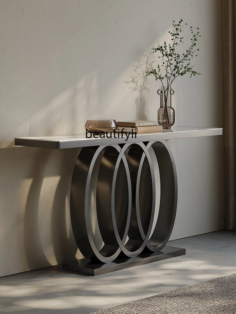 zq Italian Luxury Slate Console Entrance Console Tables Light Luxury Corridor Aisle a Long Narrow Table Side View Table