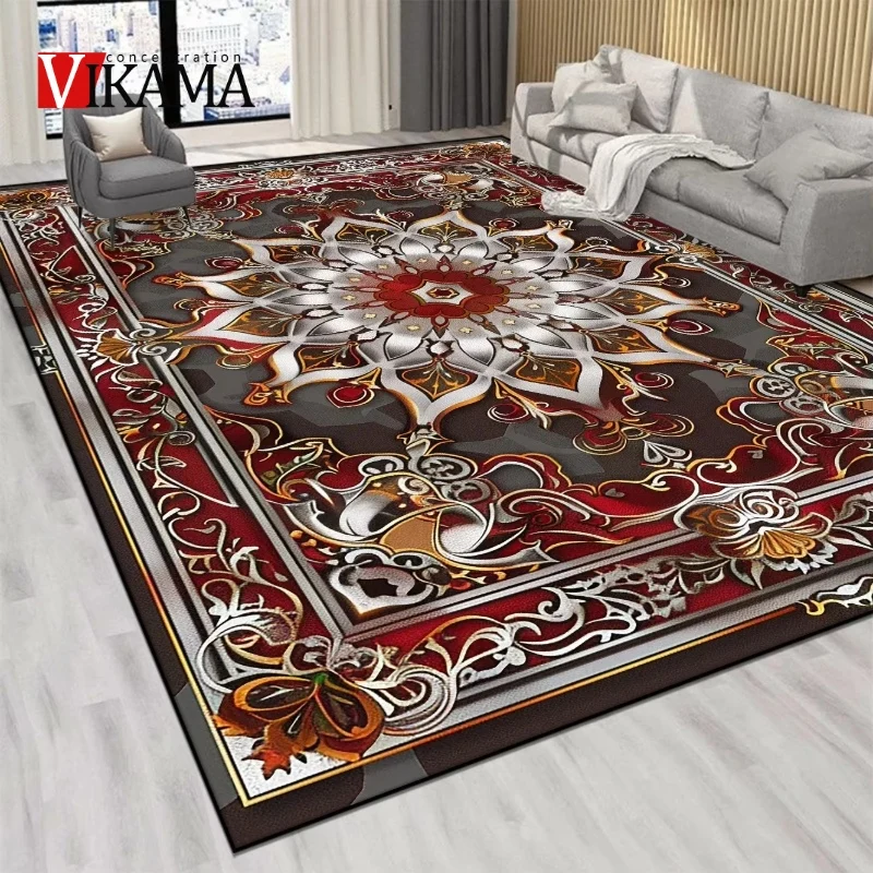 VIKAMA Persian Luxury Crystal Velvet Red Carpet Living Room Large Size Rug Non-slip Home Decoration Bedroom Lounge Rug