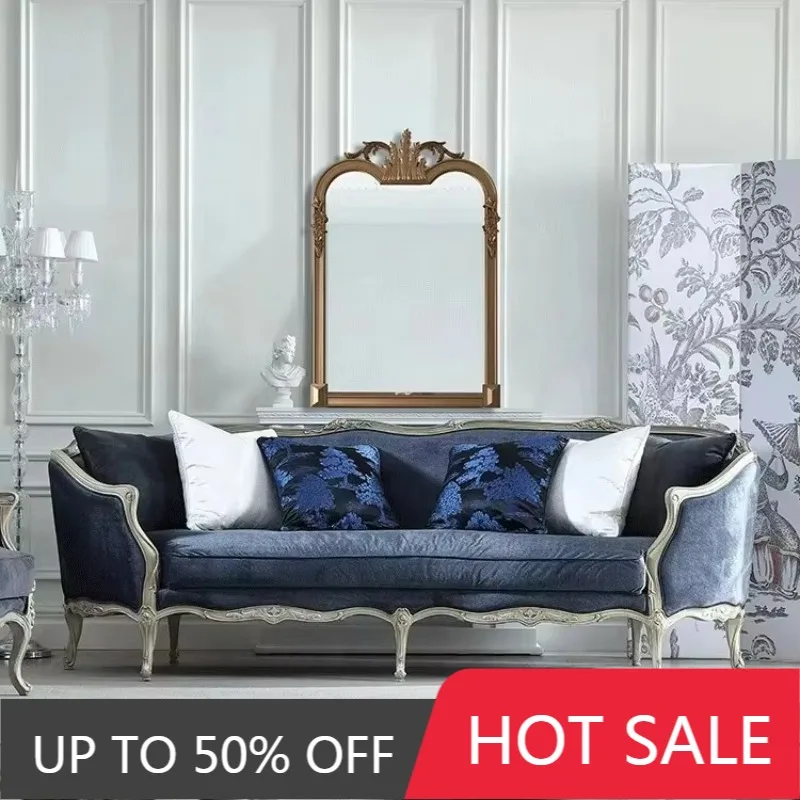 French Retro Style Mahogany European High-End Customization Set Of Fabric Luxury Sofa For Living Room For Hotels And Villas