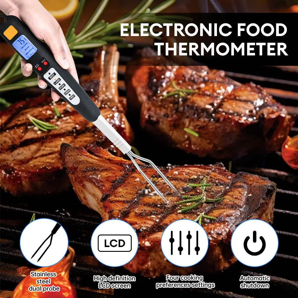 Termómetro Digital electrónico para cocina, herramienta de sonda Dual de acero inoxidable 304, para agua, aceite, carne y comida