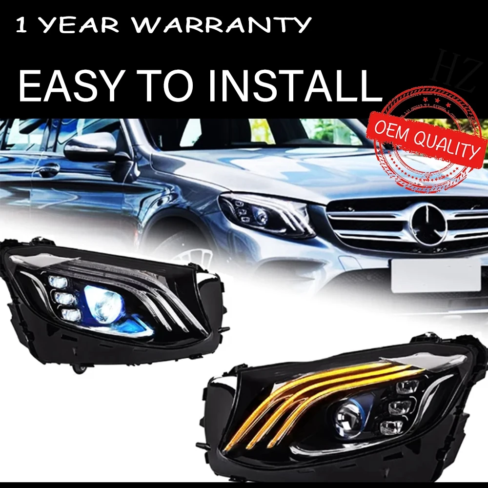 For Car Benz GLC W253 2016-2019 Head Lamp Car Accessory Fog Lights Day Running Light DRL H7 LED Bi Xenon Bulbs GLC300 Headlights