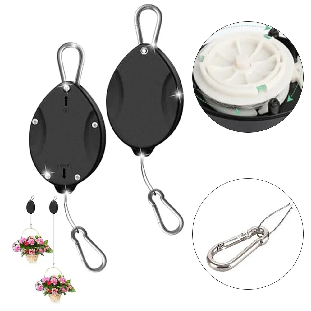 For Garden Baskets Pots And Birds Feeder 2PCS Plant Pulleys For Hanging Plants Auto Raise And Pull Down Adjustable Hook