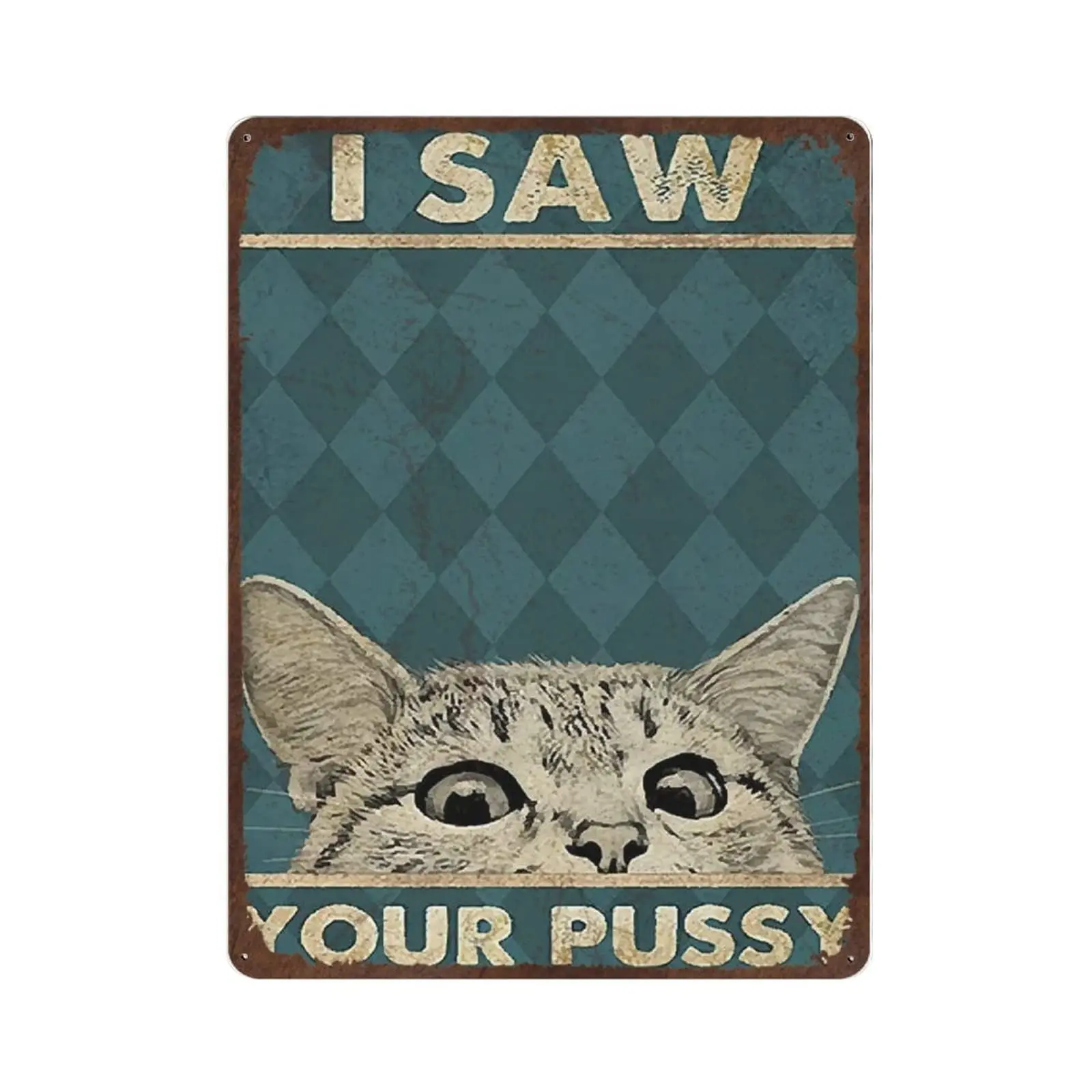 Antique Durable Thick Metal Sign,I Saw Your Pussy Cat Tin Sign,Vintage Wall Decor，Novelty Signs for Home Kitchen Cafe Bar Man