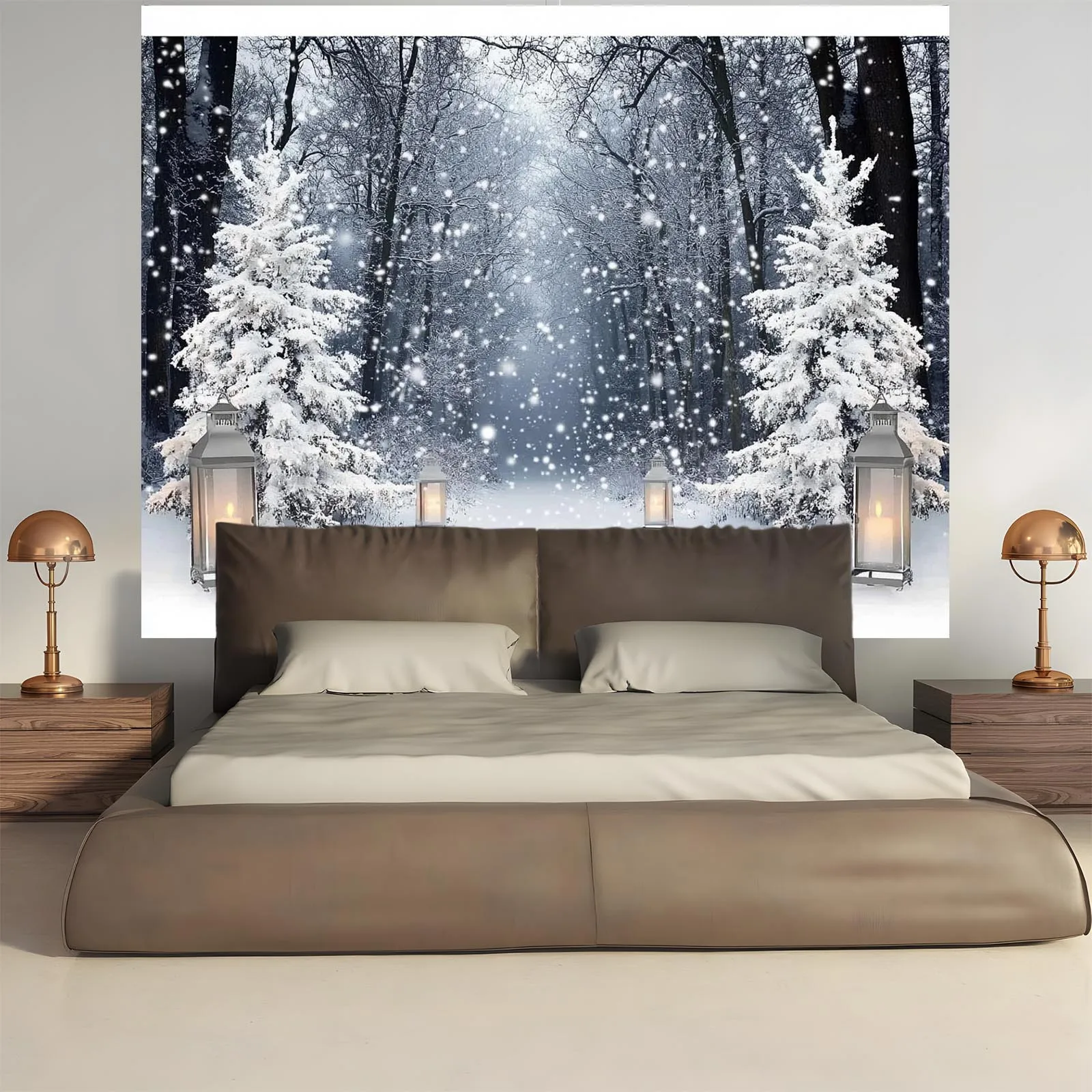 1pc Winter Wonderland Tapestry Banner - Large Horizontal Christmas Pine Tree & Snowflake Wall Hanging, Wrinkle-Resistant Indoor/
