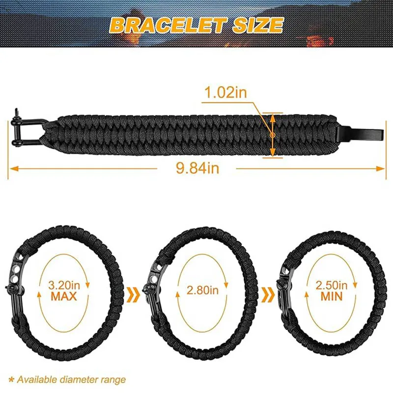 Lifesaving Bracelet with Forged Stainless Steel U-shaped Buckle Connection Three Adjustable Holes Capable of Carrying 550 Pounds