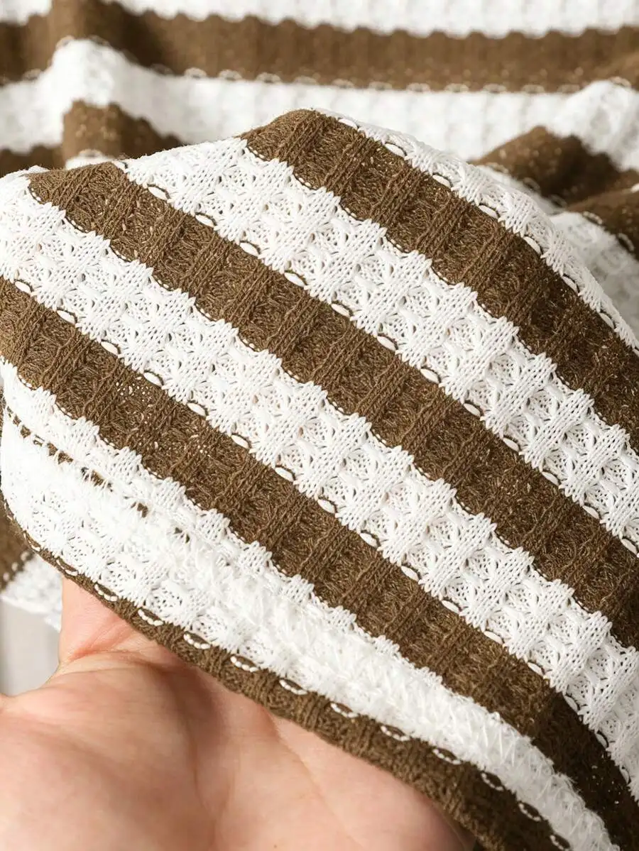 

Brown And White Striped Jacquard Knit 2-Piece Set Casual Summer Outfit