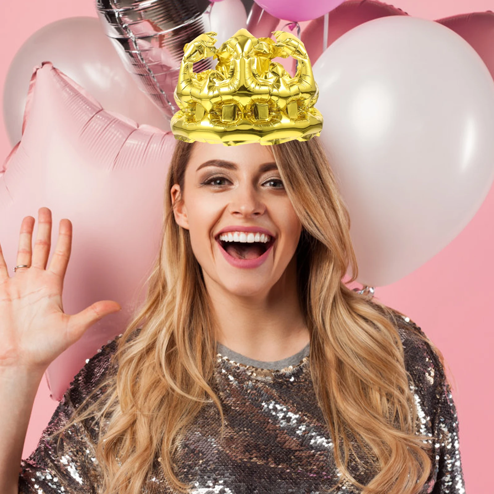 

10pcs Inflatable Crown Hat Aluminum Film Headwear Birthday Party Decoration Photo Props Balloon Headdress Party Favors Accessory