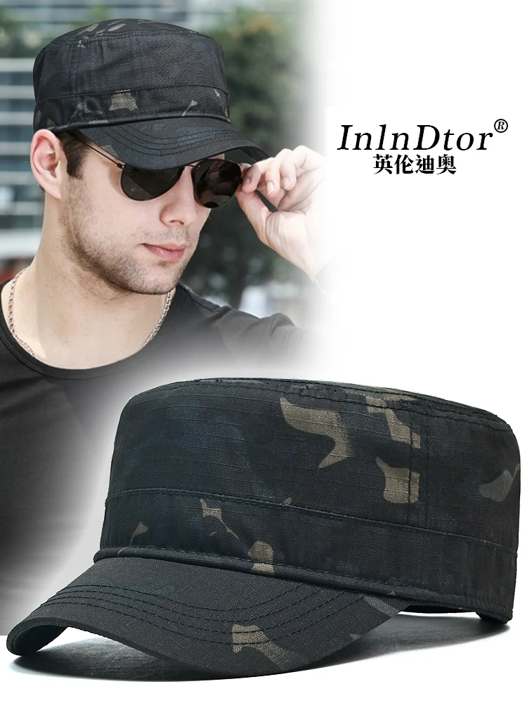 InlnDtor Flat top python print hat men\'s spring and summer quick dry climbing cap Outdoor Survival sunscreen Army cap