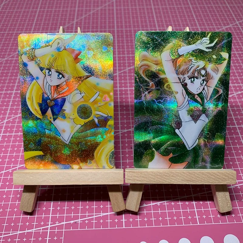 5pcs/set Sailor Moon Tsukino Usagi Aino Minako Self Made Refraction Flash Card Anime Classics Game Collection Cards Toy Gift