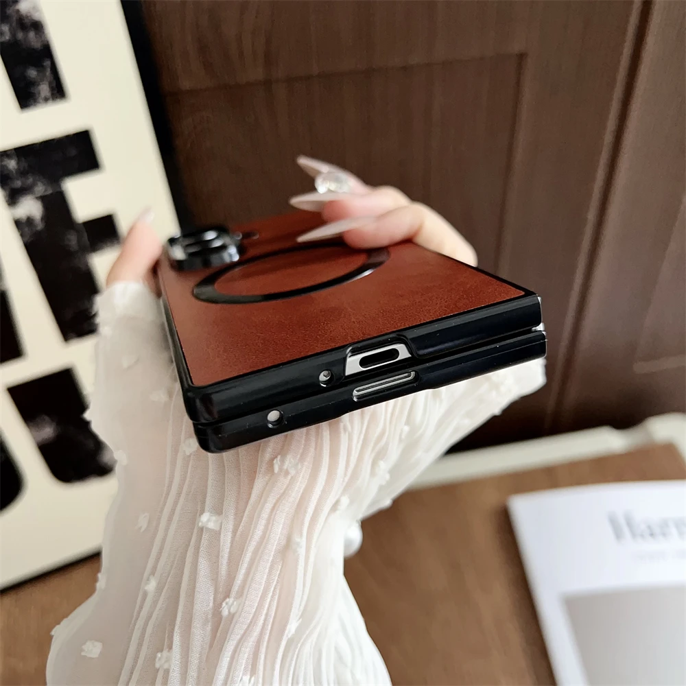 حافظة جلدية فاخرة لهاتف سامسونج جالاكسي Z Fold 7 zfold6 z flod 5 4 3 غطاء جذب مغناطيسي يدعم غلاف شحن لاسلكي