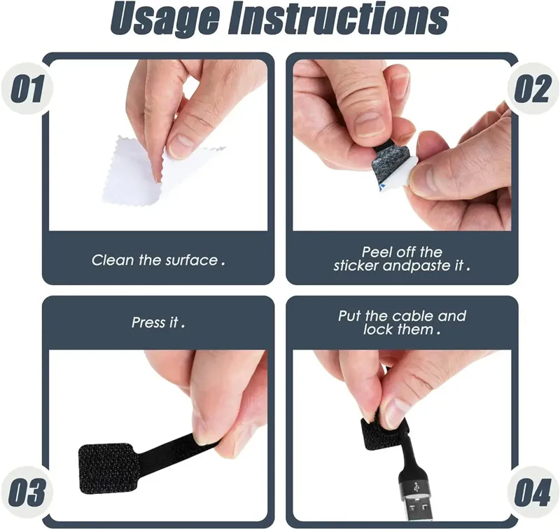 Reusable Cable Ties Fastening Wire Organizer Cord Rope Holder Self Adhesive Adjustable Cord Organizer Straps Desk Management