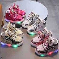 New Disney Children Luminous Shoes Boys Girls Hello Kitty Shoes Flashing Lights Fashion Sneakers Toddler Little Kid LED Sneakers