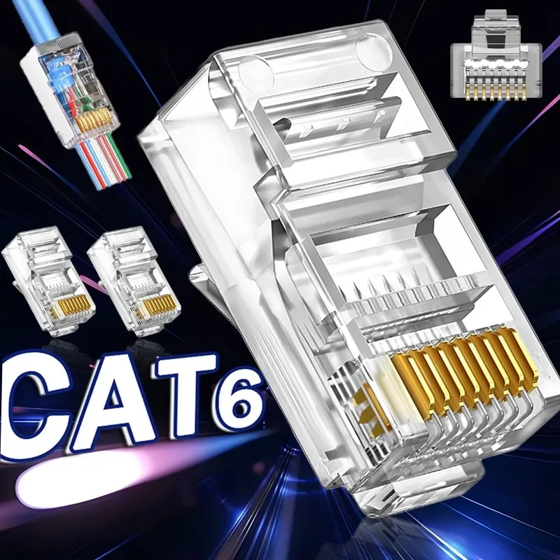 CAT6 RJ45 Connectors Network Cable Modular Plug Network Adapters Ethernet Wire Line Converter for PC Hardware Cables Accessories