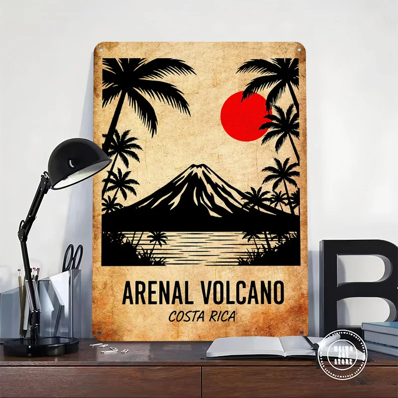 Arenal Volcano Costa Rica Art Print Metal Poster Custom Wall Art Retro Vintage Tinplate Signs for Man Cave Decoration Room House