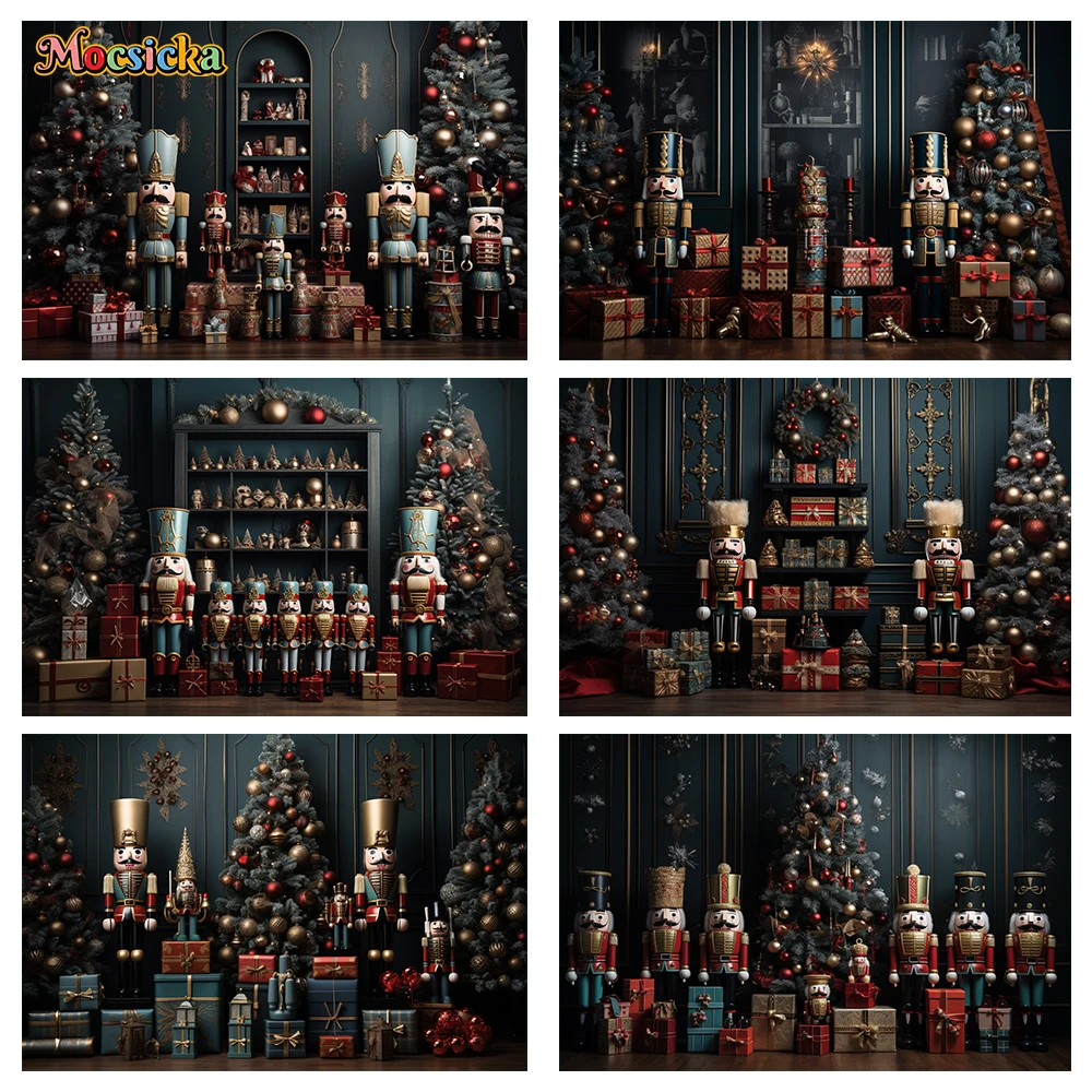 

Mocsicka Christmas Photography Background Winter Toy Soldiers Xmas Tree Holiday Party Family Photo Backdrops Studio Props