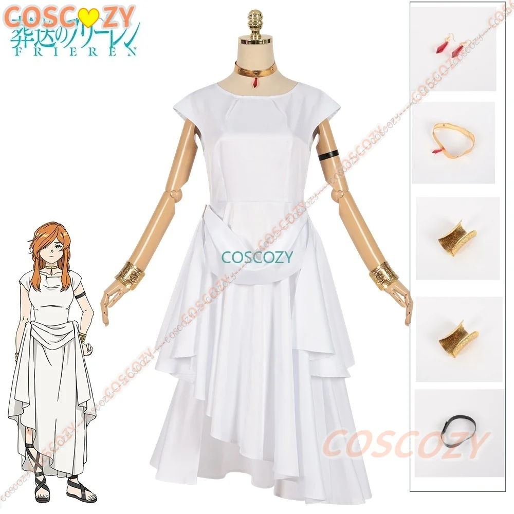 Anime Sousou No Frieren Flamme Cosplay Kostüm Cosplay Frieren Meister weiß langes Kleid Ohrringe Halskette Set Frau Kleidung