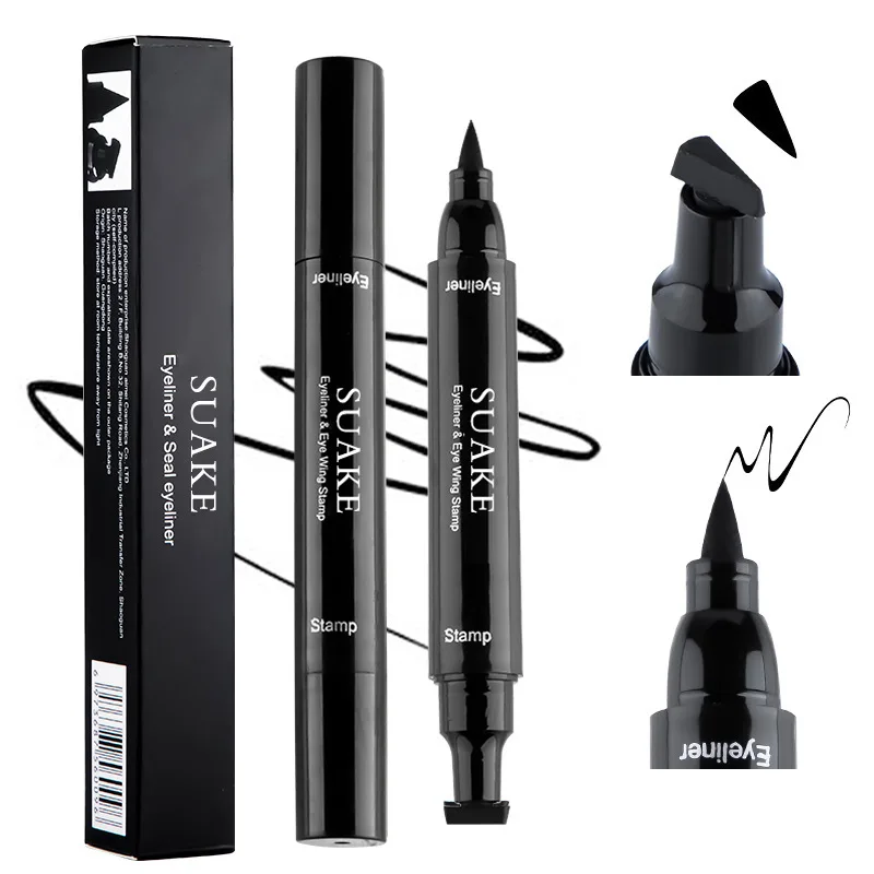 2-in-1-flügelter Stempel, flüssiger Eyeliner-Stift, wasserfest, schnell, schwarz, flüssiger Eyeliner, kleiner Wimpernkleber-Stift, Augen-Make-up, Kosmetik
