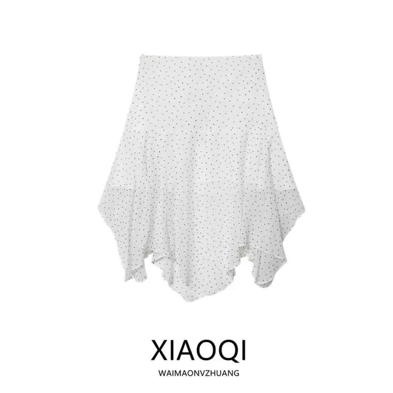 Autumn 2025 New Women's Fashionable A-Line Polka Dot Asymmetric Midi Skirt Versatile mid Waist Half Body Skirt 4772950