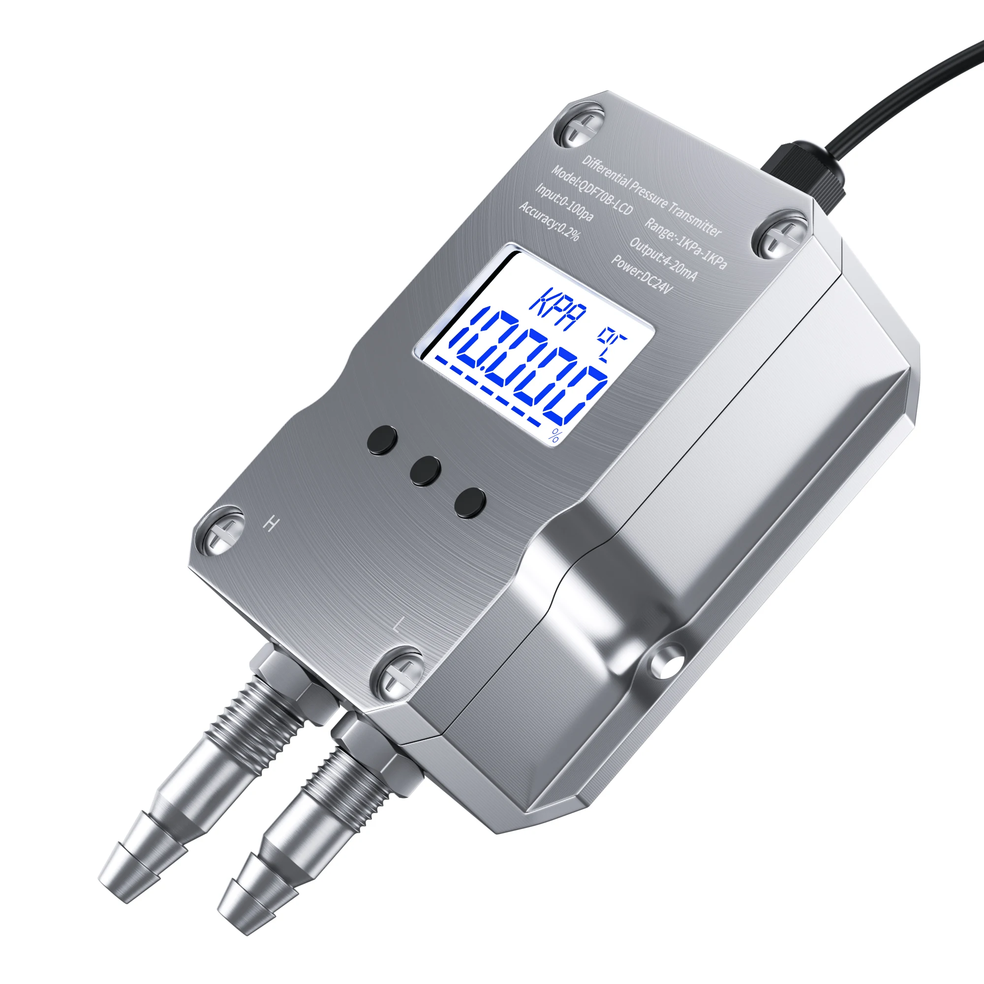 LCD Air Differential Pressure Transducer Input -100-0-100Kpa Digital Wind Differential Pressure SensorTransmitter 4-20mA Output