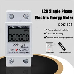 1pcs LCD Single Phase Electric Energy Meter KWH AC Digital Watt-Hour Meter 220V 60A 50Hz Electric Din Rail