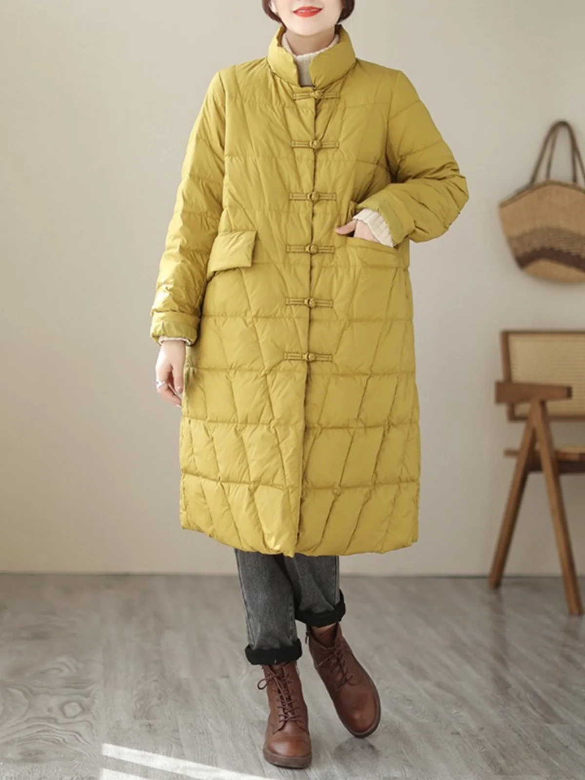 

Женское пуховое хлопковое пальто средней длины в стиле ретро на пуговицах Thiened Winter Faion, теплая уютная хлопковая верхняя одежда