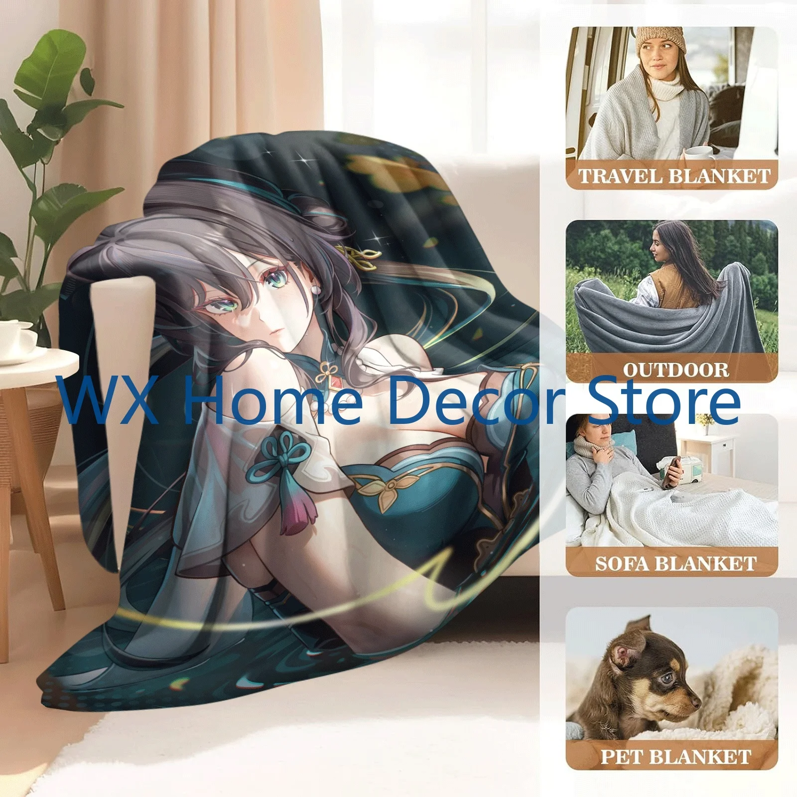 أنيمي هونكاي ستار السكك الحديدية روان مي البطانيات أريكة الزخرفية لفصل الشتاء غرفة نوم الديكور بوهو ديكور المنزل المفرش على السرير