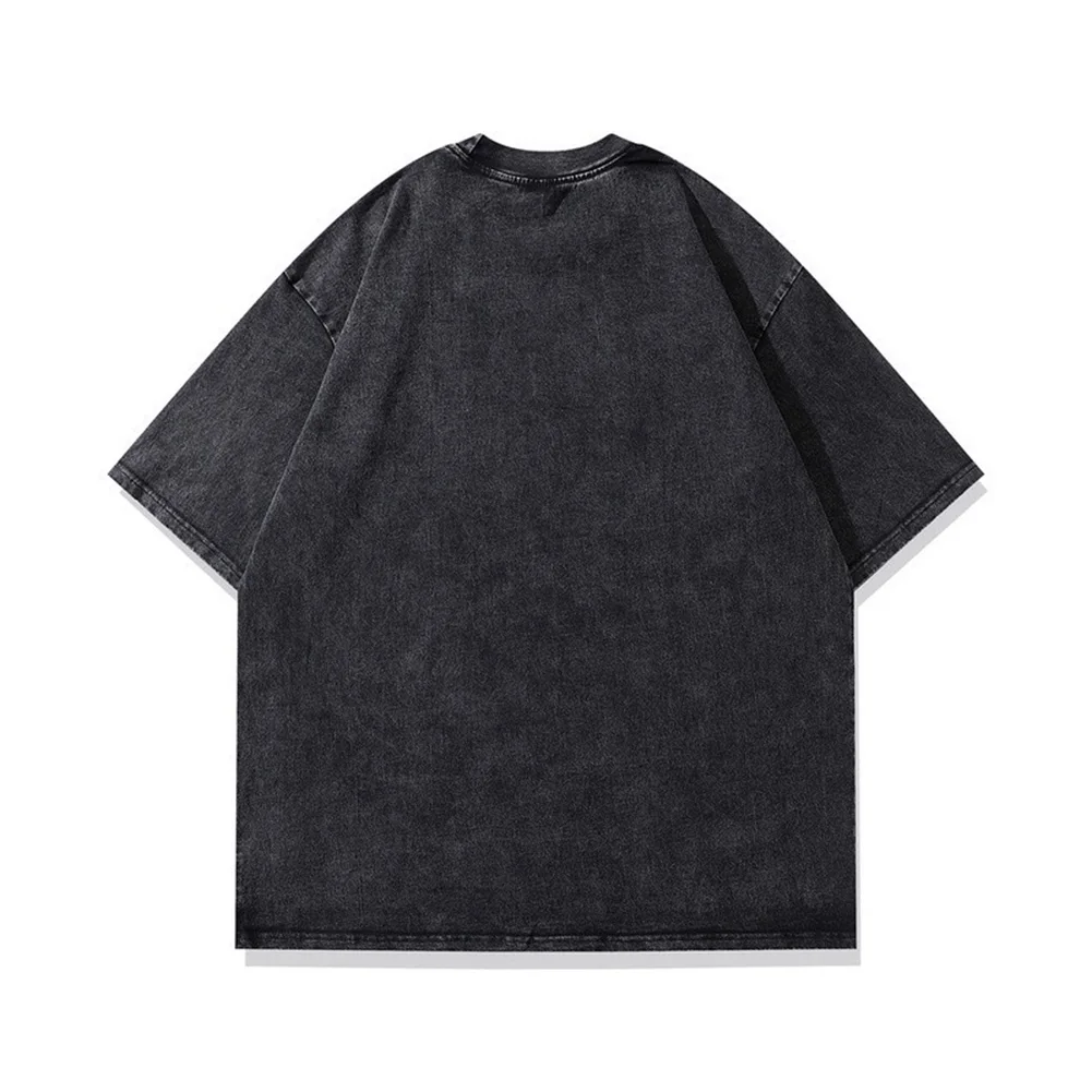 

Summer Fashion 2XL Oversize Tshirt Black Cotton Oversize Tshirt Retro Bleached Cotton O Neck Design Slight Stretch Fabric