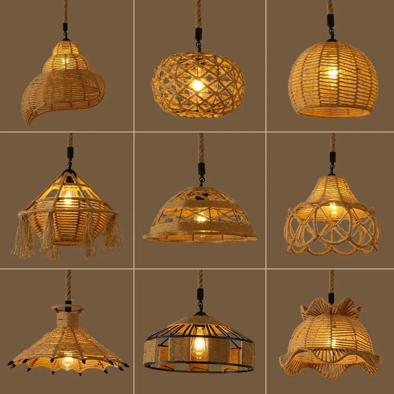 

OUFULA American Style Retrohemp Rope Chandelier Nostalgic Loft Industrial Style Internet Cafe Restaurant Hot Pot Shop Pendant