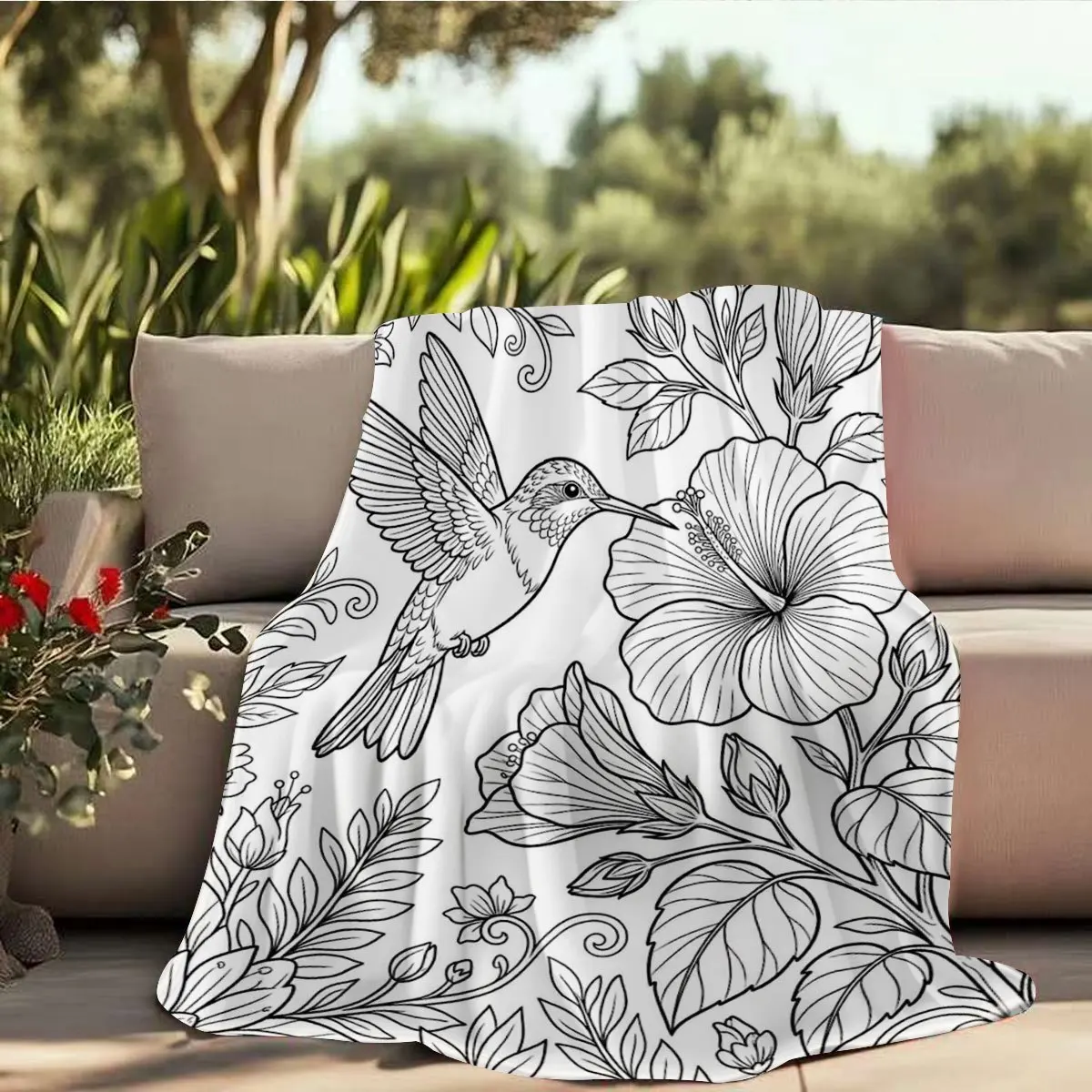 1pc, Hummingbird And Hibiscus Flower Pattern Flannel Blanket, Super Soft, Warm And Comfortable, Lightweight Fleece Blanket, Suit