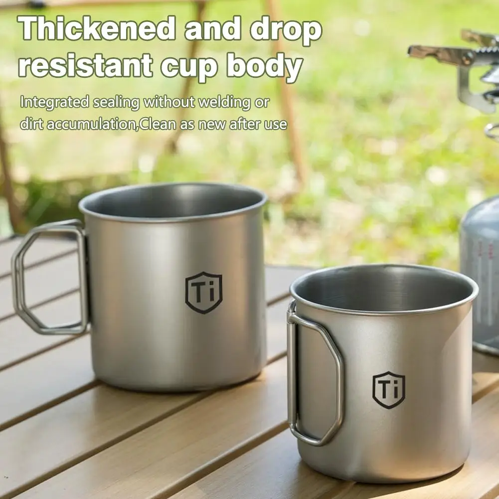 Tytanowy Kubek do Kawy Tytanowe Garnekki Tytanowy Kubek z Składanym Uchwytem Kubek na Wodę Kempingowy Zastawa Stołowa na Wędrówki i Pikniki